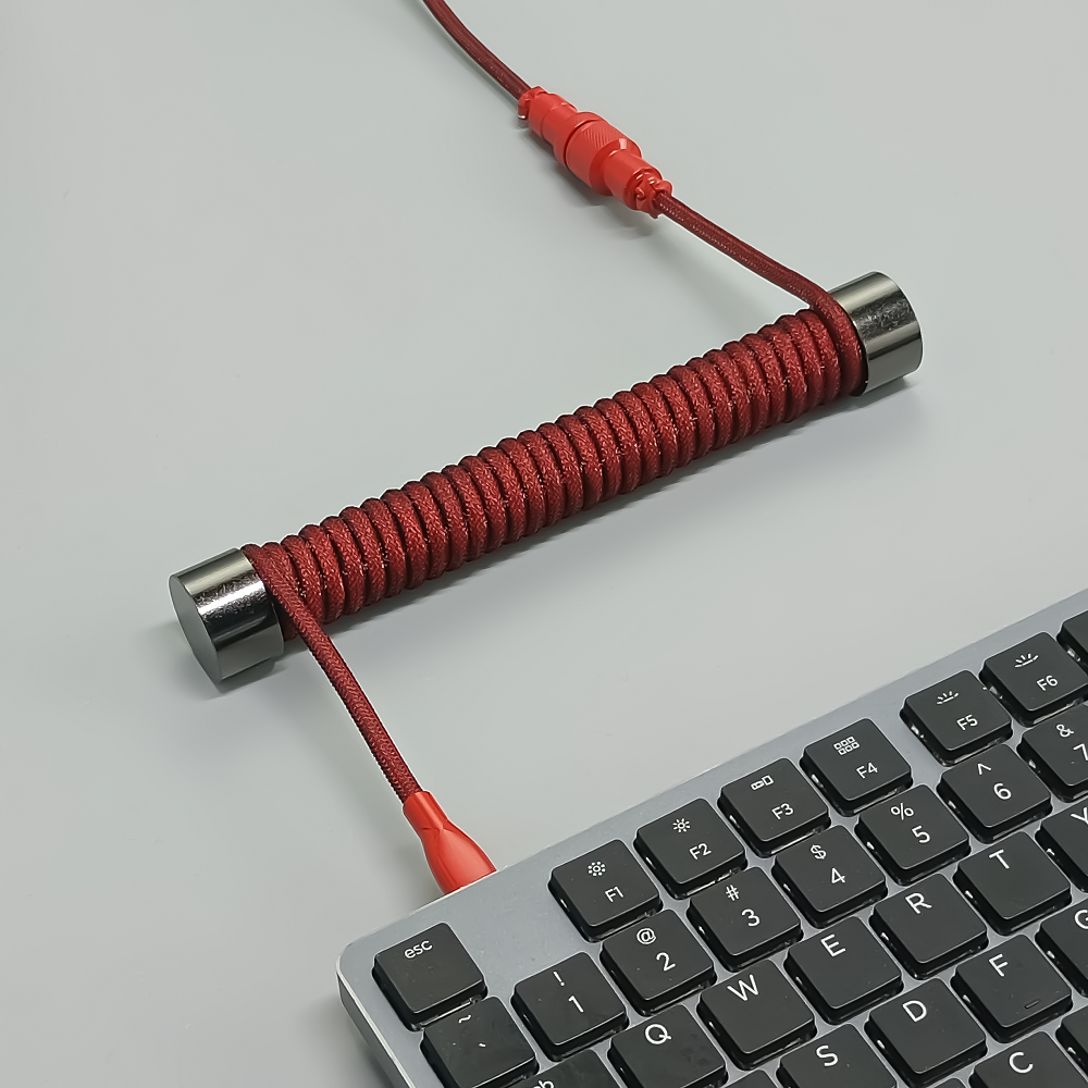 Coiled Keyboard Cable USB C for Mechanical Gaming Keyboard Double-Sleeved Wire with Detachable Metal Aviator Connector Charging