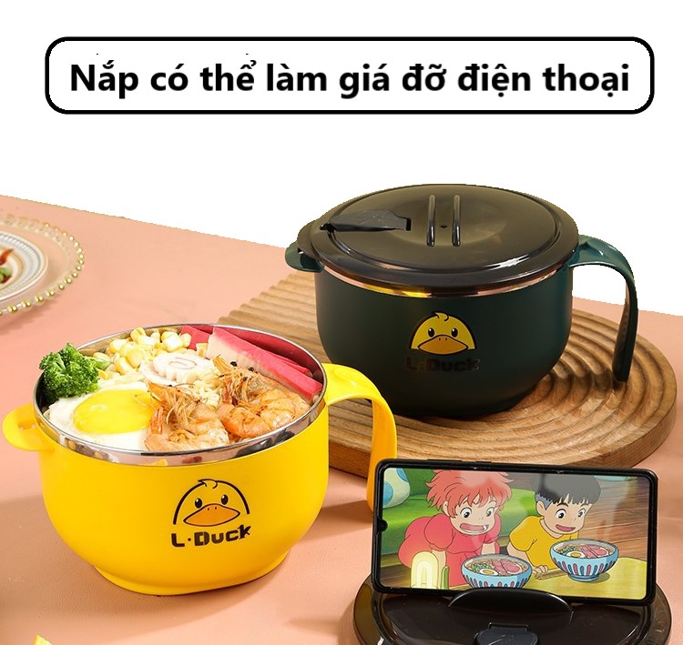 Ca Ăn Mì Có Quai Lõi Inox 2 Lớp Tiện Lợi , Họa Tiết Dễ thương - Hàng Chính Hãng