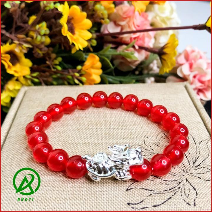 Vòng Tay Phong Thủy - Vòng Tay Mã Não 8mm Mix Long Quy Bạc Độc Lạ V381-8