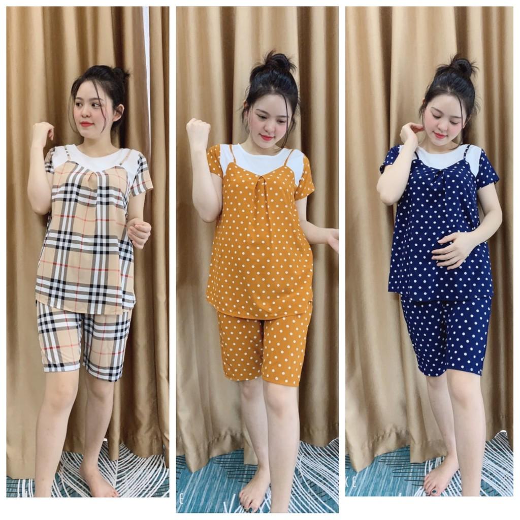 Bộ đồ bầu đùi lửng, chất lụa hàn mềm mát cho bà bầu mặc nhà mùa hè