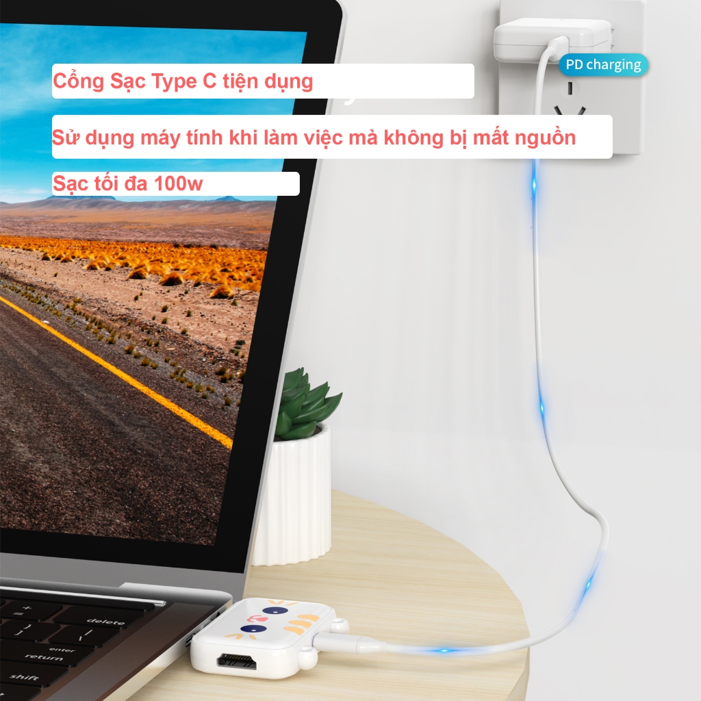 Bộ HUB TEEMO PC Chia 3 Cổng Hình Mèo USB Type C Dùng Cho Laptop Surface Macbook IPad Điện Thoại Smart Phone - Hàng Chính Hãng