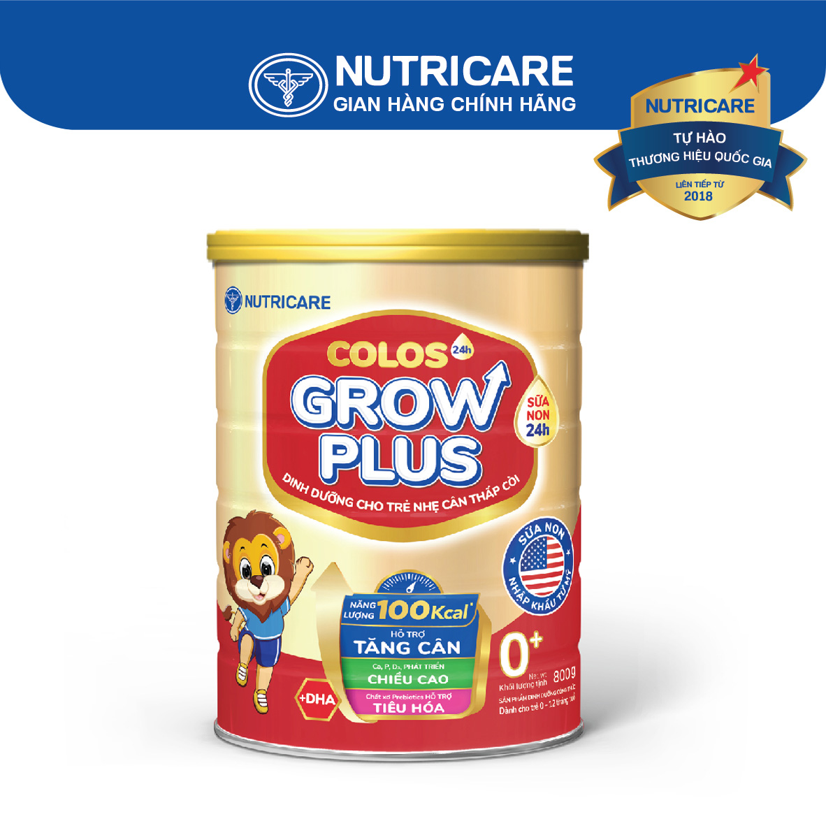 Sữa bột Nutricare Colos 24h Grow Plus 0+ giúp trẻ phát triển toàn diện 800g