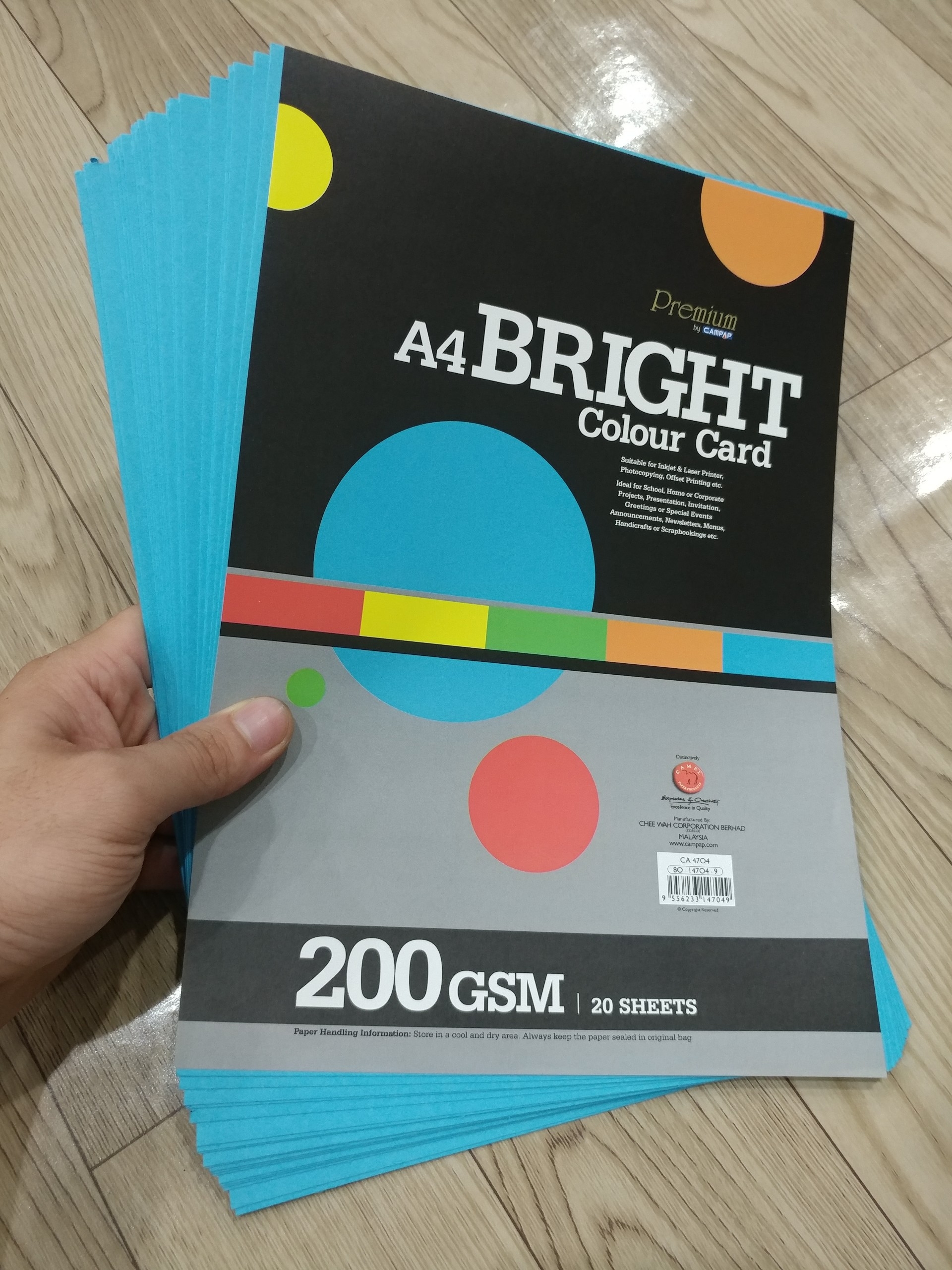 Giấy Bìa Màu A4 CAMPAP CA4704 - Định Lượng 200gsm (20 Tờ/Xấp) - Màu Xanh