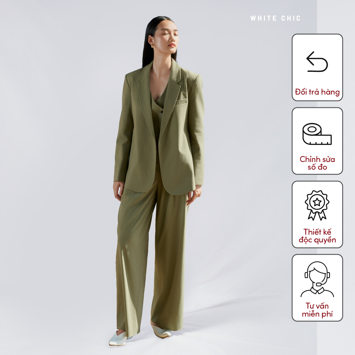 Quần ống suông form rộng PHOEBE thiết kế cao cấp WHITE CHIC