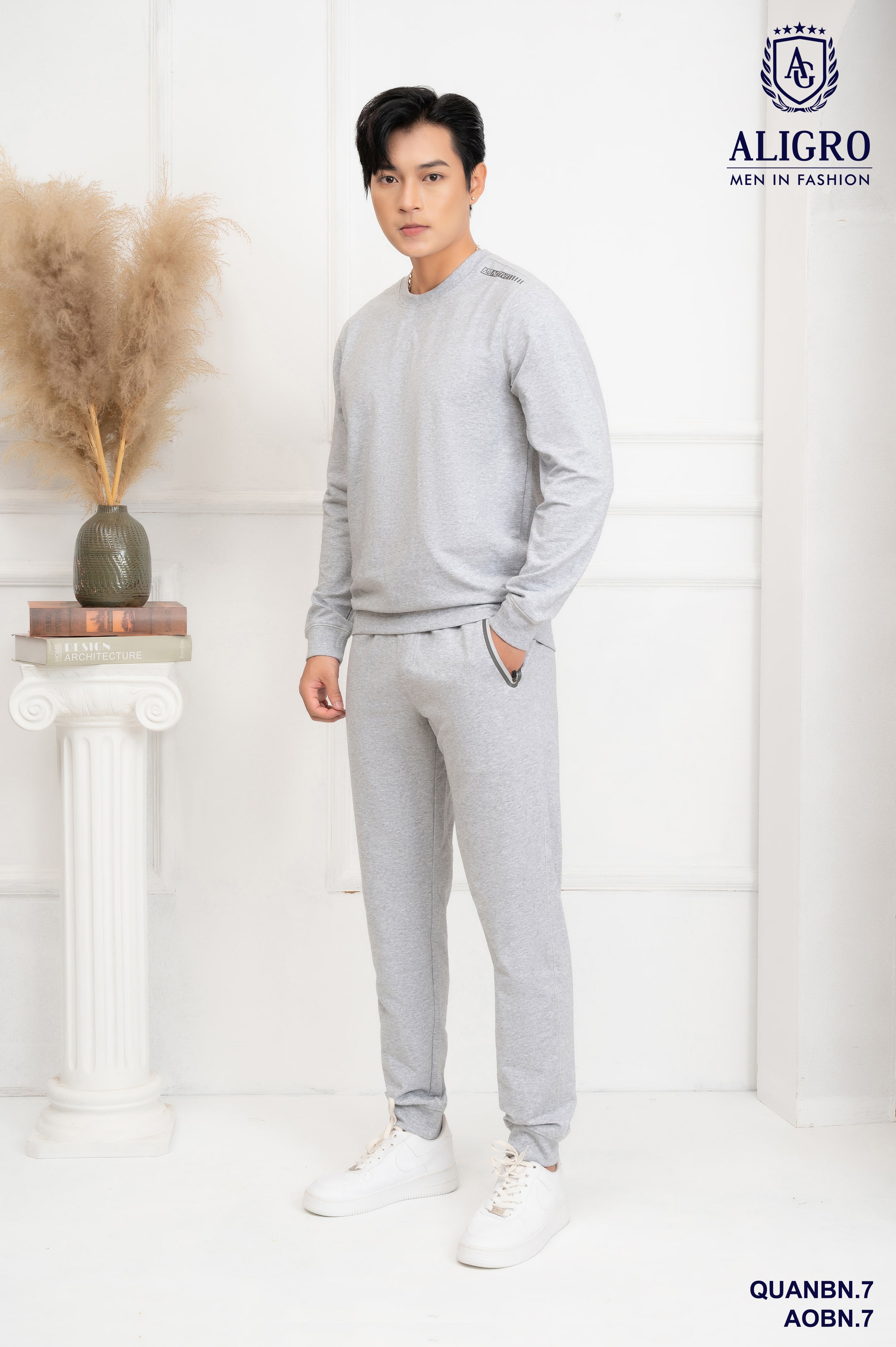 Bộ nỉ nam Aligro màu ghi xám BN7