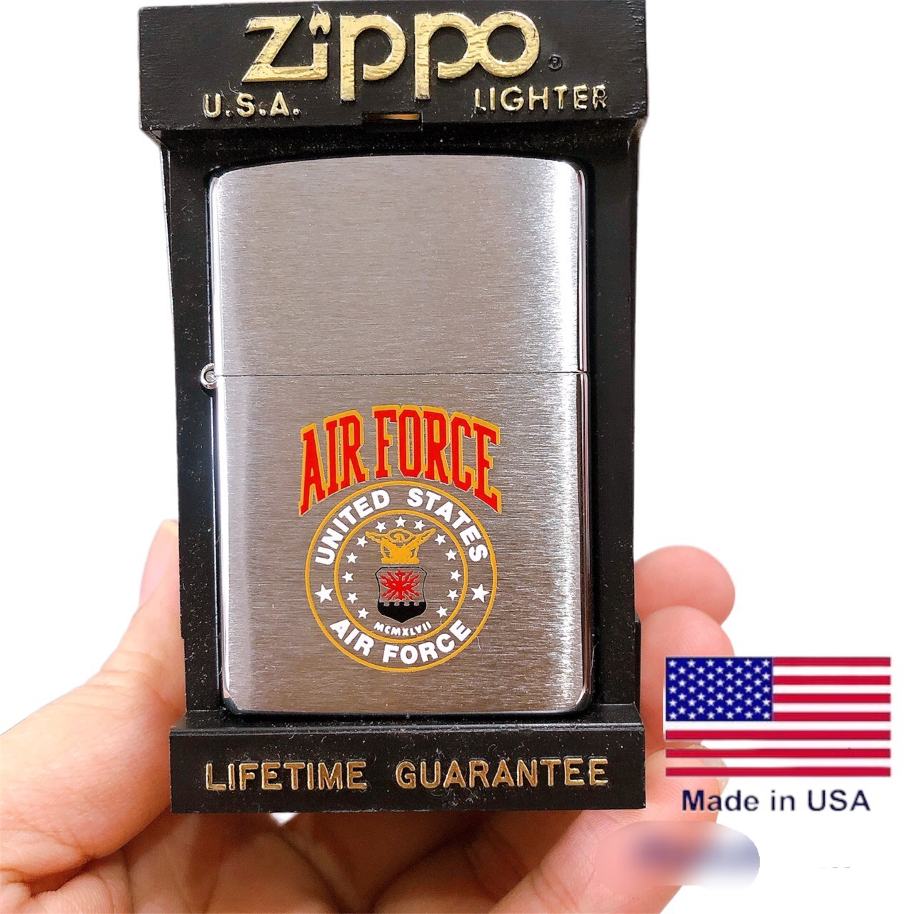 Bật lửa Ziippo Mỹ khắc ăn mòn đồ sơn Air Force United Stater, New Full Box, nguyen tem đỏ, sản xuất 1994