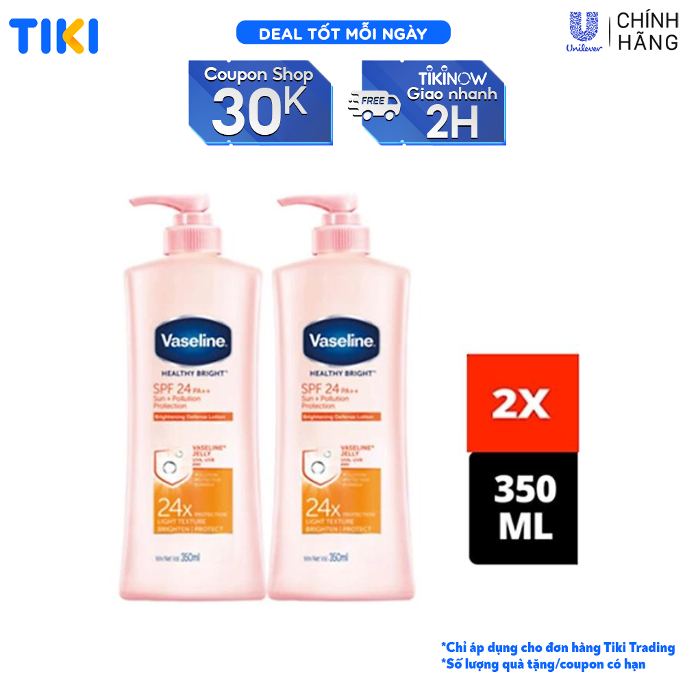 Combo 2 Sữa dưỡng thể chống nắng và dưỡng sáng SPF24 PA++VASELINE Healthy Bright Sun + Pollution Protection 350ML/chai