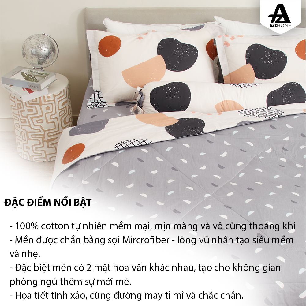 Bộ Ga Trải Giường 5 Món Round Spots Mềm Mại 100% Cotton Tự Nhiên A2Z Home