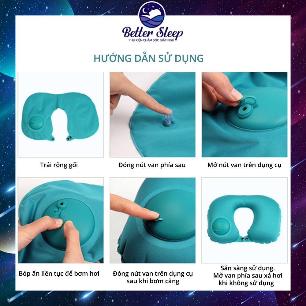 Gối Ngủ Kê Cổ Du Lịch Cao Cấp Bơm Hơi Tự Động - màu Xanh #24 #GOIBS01