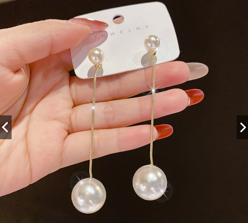 Khuyên Tai Mạ Bạc Dáng Dài Đính Ngọc Trai nhân tạo Phong Cách Hàn Quốc dành cho nữ.