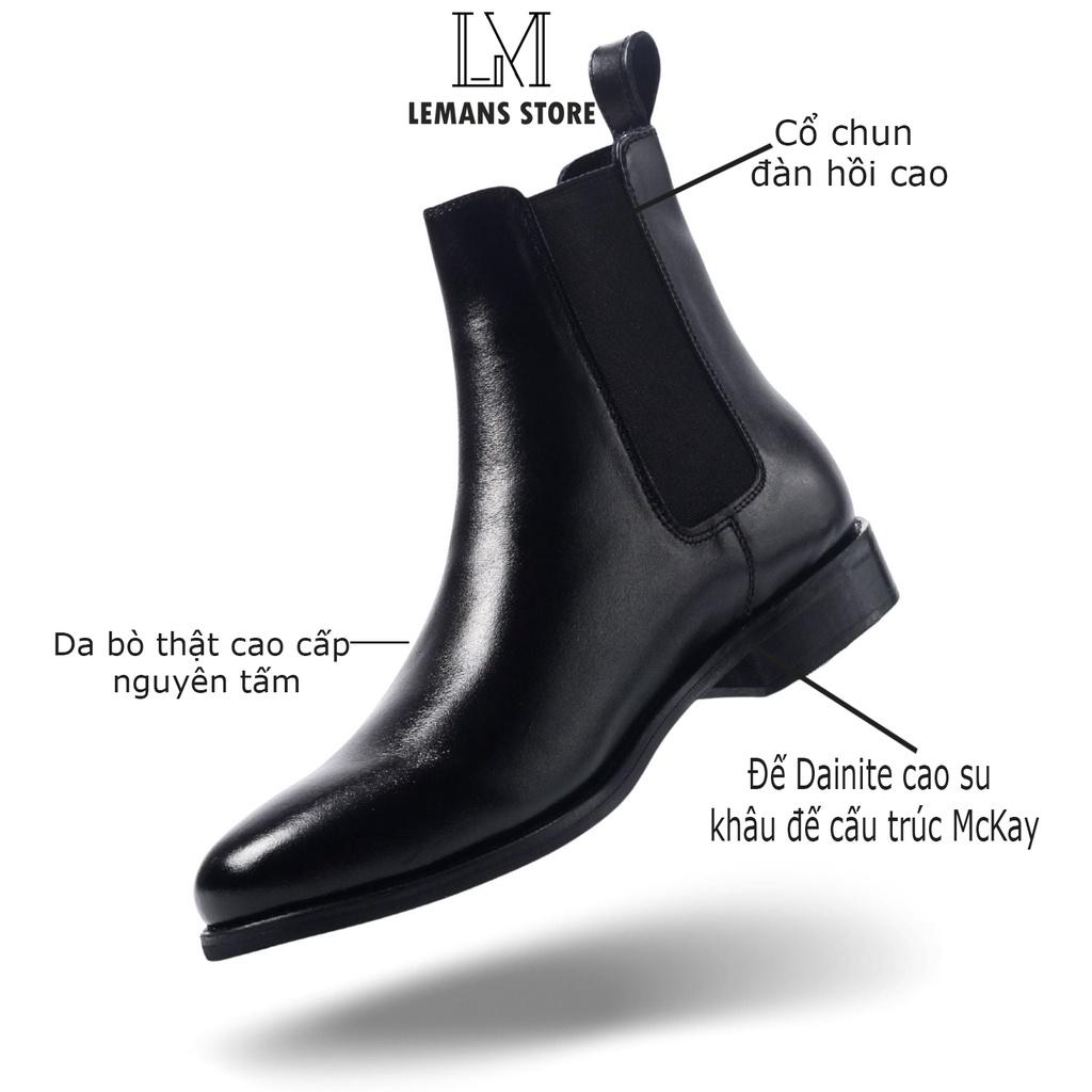 Giày Chelsea boots nam CB02 bản mũi nhọn, da bò cao cấp ống Cao, LEMANS bảo hành 24 tháng