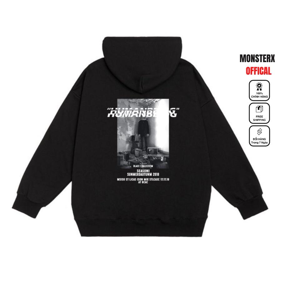 Áo mũ Hoodie Unisex MonsterX Human Being form rộng 5 màu nỉ bông cặp đôi nam nữ Oversize Ulzzang thu đông