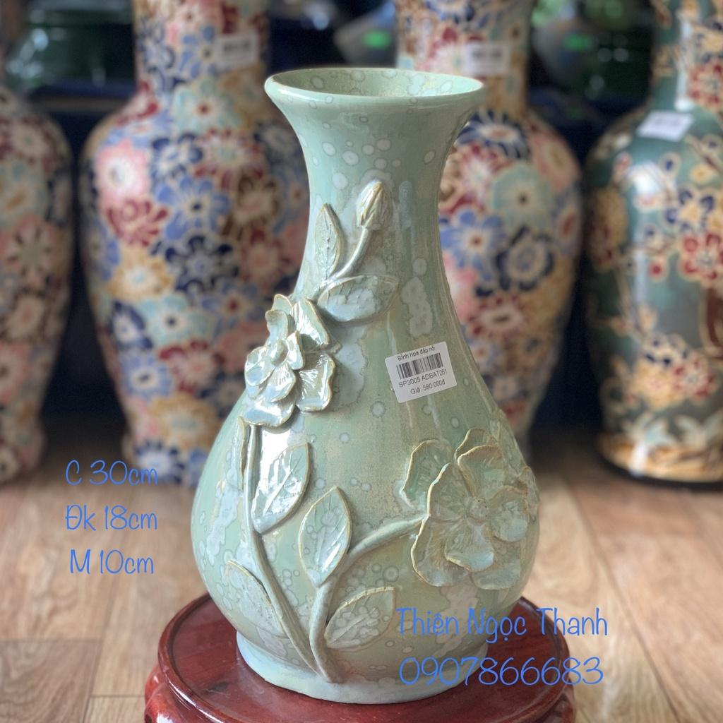 Bình Hoa gốm sứ cao cấp khắc sen. nổi.