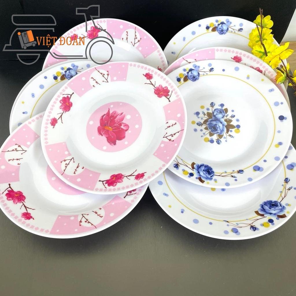 Dĩa MECA CẠN - HÀNG VIỆT NAM CHẤT LƯỢNG CAO, hoa văn sang trọng NHIỀU SIZE , MÀU XANH, HỒNG