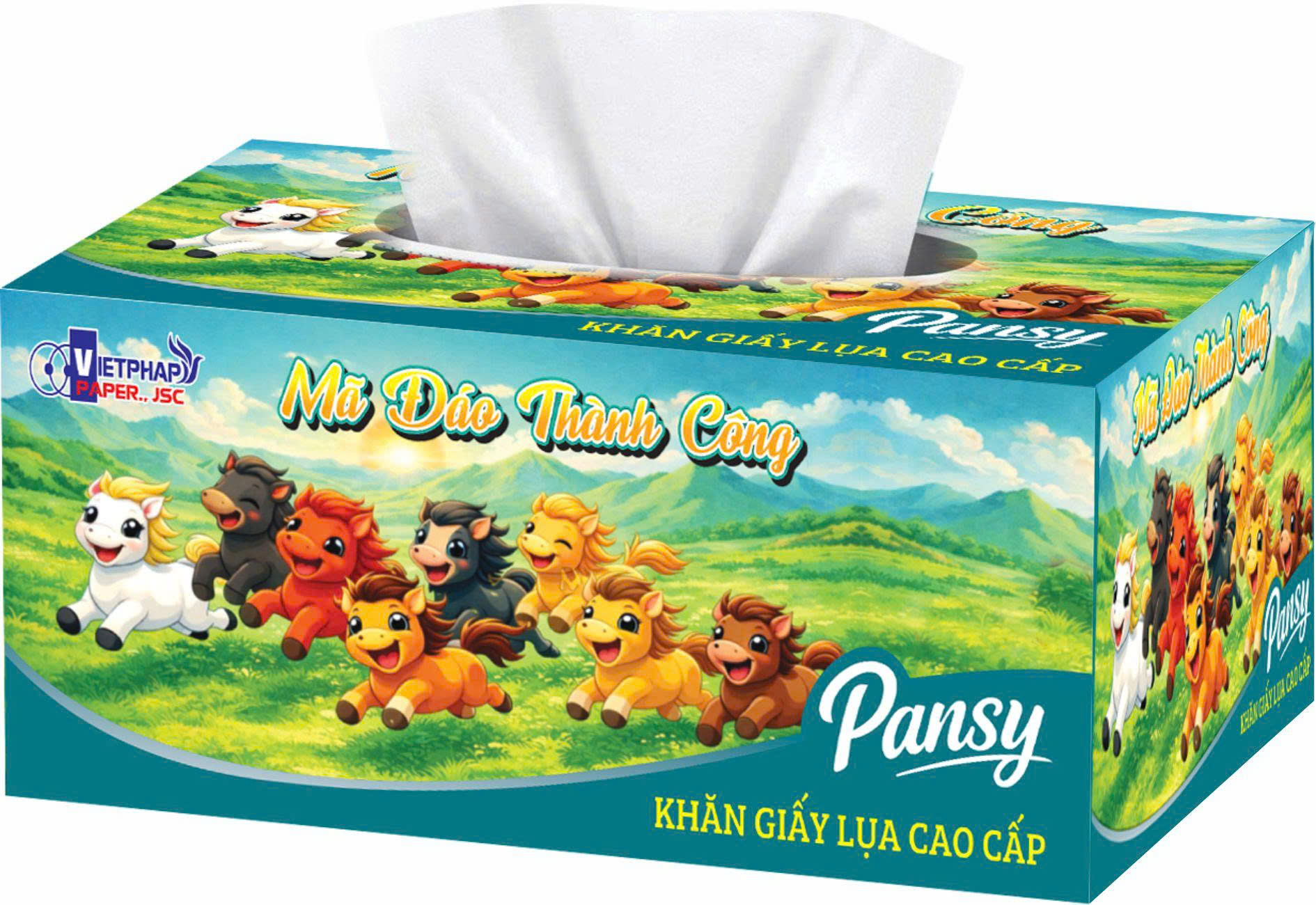 COMBO 5 HỘP KHĂN RÚT PANSY TẾT "MÃ ĐÁO THÀNH CÔNG" CAO CẤP