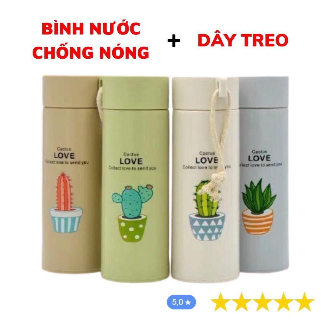 Bình Nước Chống Nóng Thủy Tinh Bọc Silicon, Bình Đựng Nước Xương Rồng 400ml