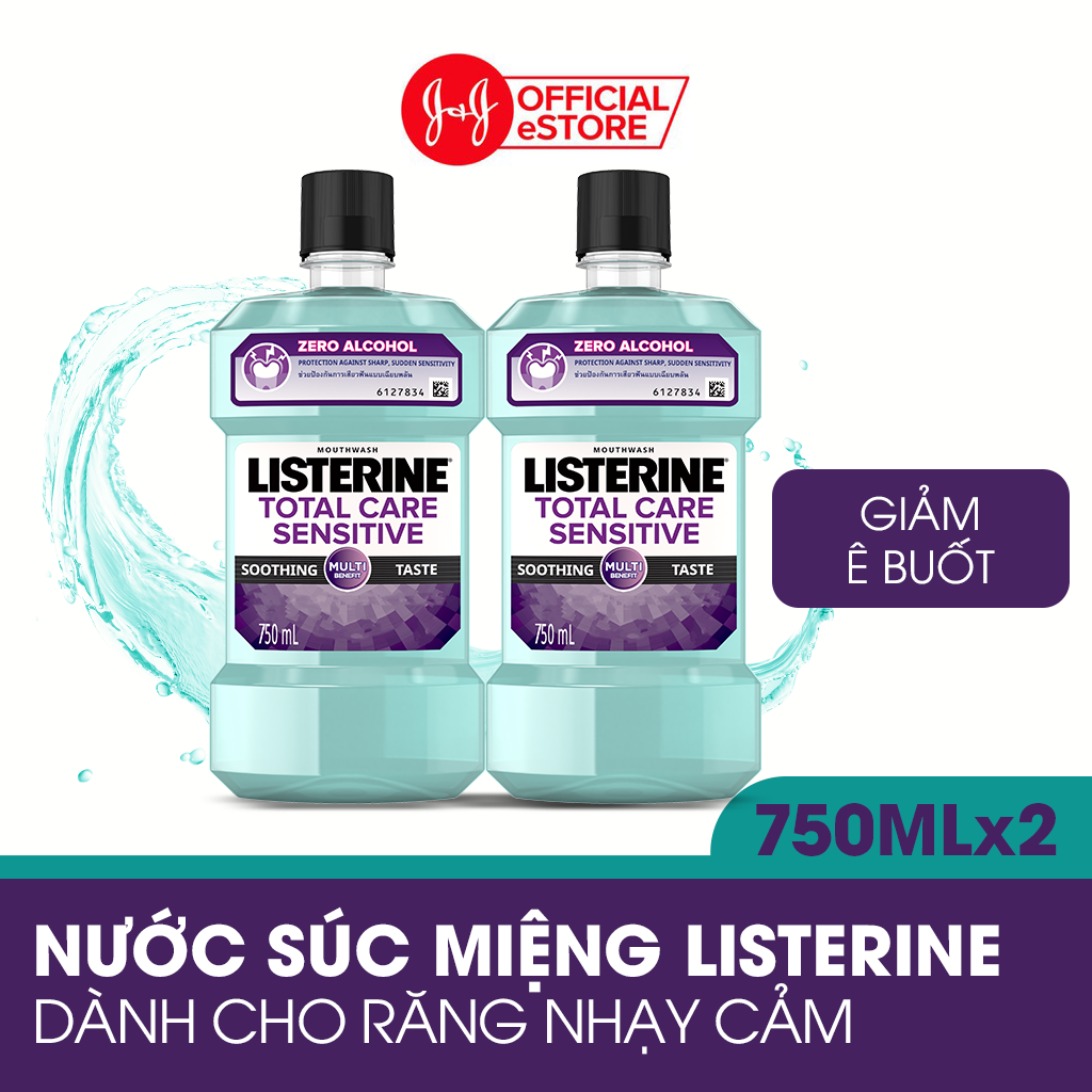 Bộ 2 Nước súc miệng cho răng nhạy cảm Listerine Total Care Sensitive Soothing Taste 750ml/chai