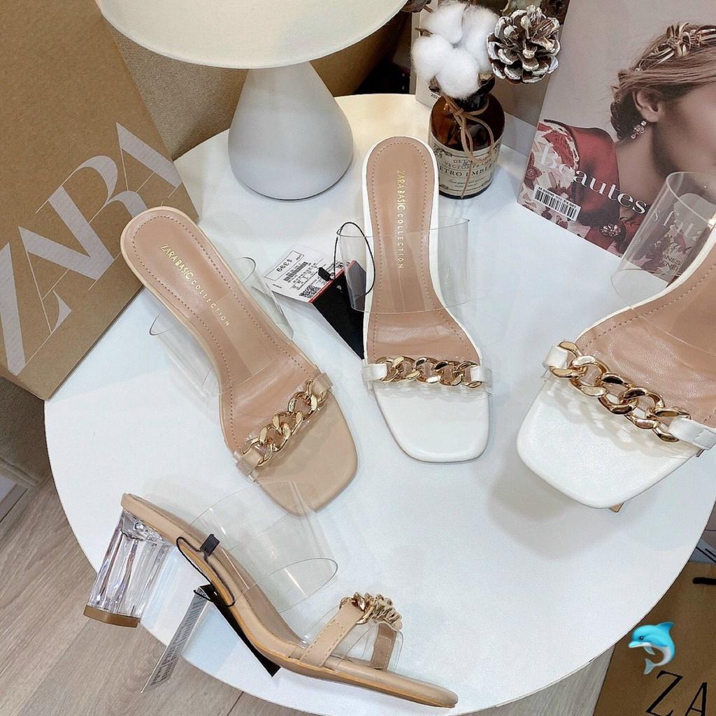 Dép Guốc nữ quai trong tag xích, gót 7 phân