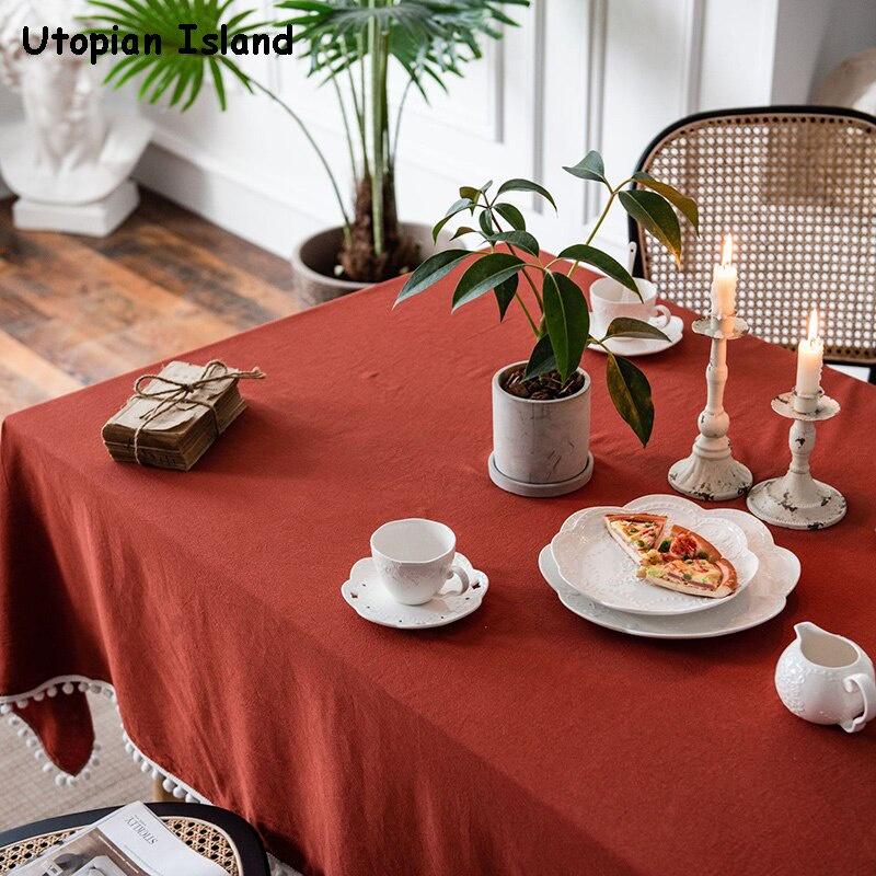 New Year's Tablecloth Solid Color Table Cover Tassels Linen Table Cloth Rectangular Tablecloths Christmas Tablecloth Waterproof