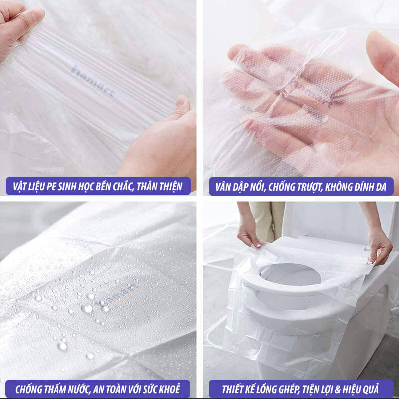 COMBO 5 Miếng Lót Bồn Vệ Sinh Dùng 1 Lần Giấy PE Sinh Học Bọc Bệ Xí Sạch Sẽ Chống Thấm Nước