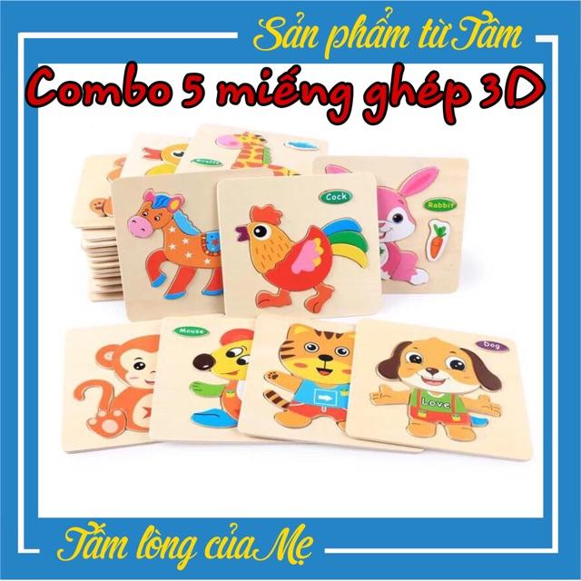 Combo 5 Tranh Ghép gỗ 3D nhiều hình Ngộ Nghĩnh - Phát Triển Trí Tuệ Cho Bé