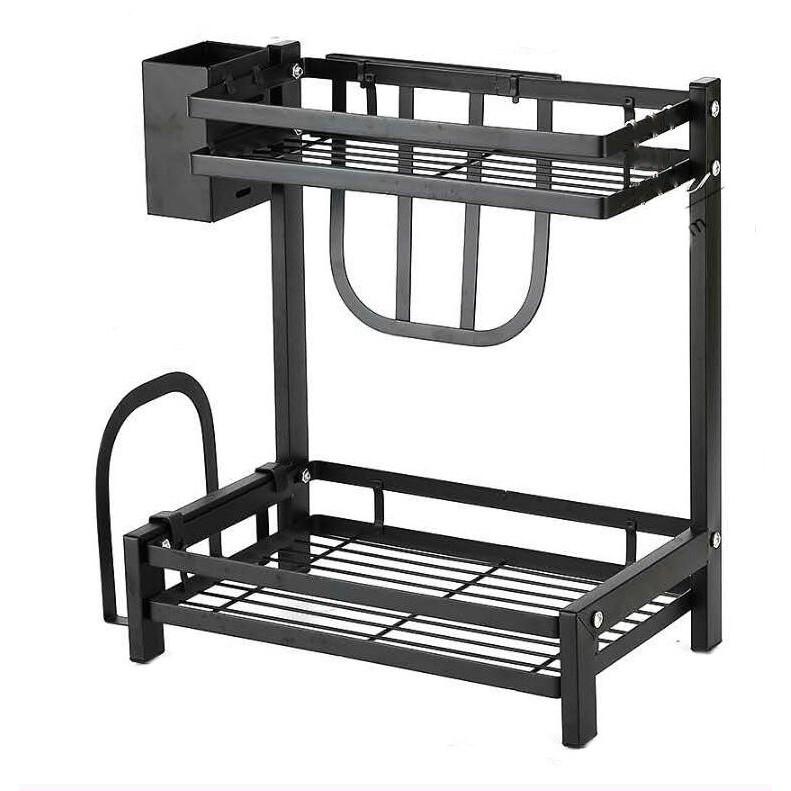 Kệ gia vị 2 tầng thép đen có chỗ để dao thớt - để đồ nhà bếp đa năng