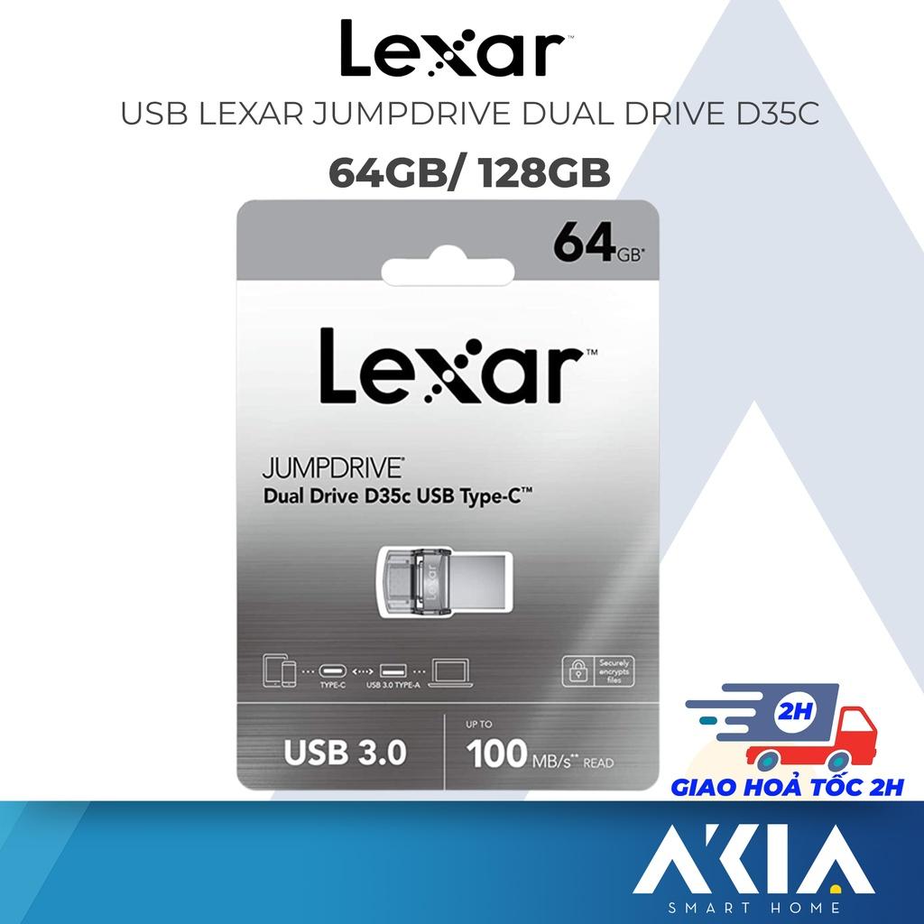 Usb Lexar JumpDrive Dual Drive D35C 64GB/ 128GB, Type-C/Type-A (USB 3.0), Tốc độ đọc 100m/s, Vỏ kim loại, thiết kế nhỏ - Hàng chính hãng