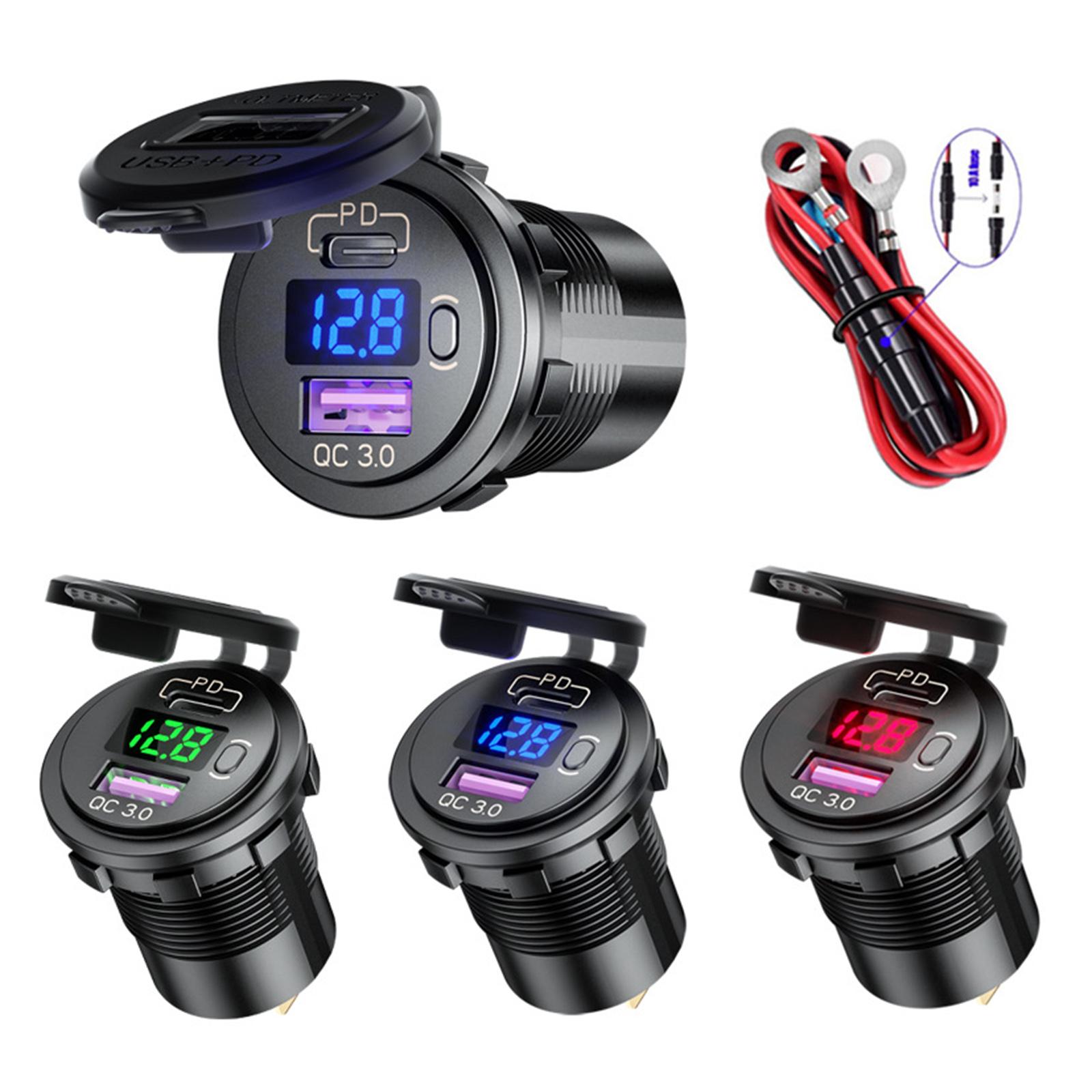 USB Car Charger, Fast USB Car Charger PD&QC 3.0 Dual Port Car Adapter Voltage Monitor Waterproof