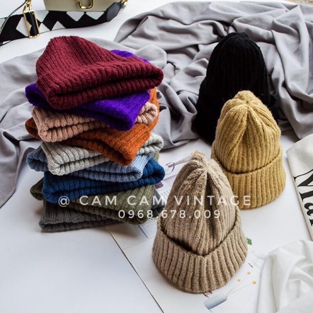 Mũ len Beanie gân xốp tone màu Vintage loại mịn xịn