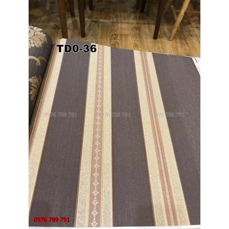 Giấy Dán Tường Dải Dọc Cổ Điển Phòng Khách, Khổ 10m x 53 cm, Lụa Không Keo, Màu Đỏ, Nâu, Trắng