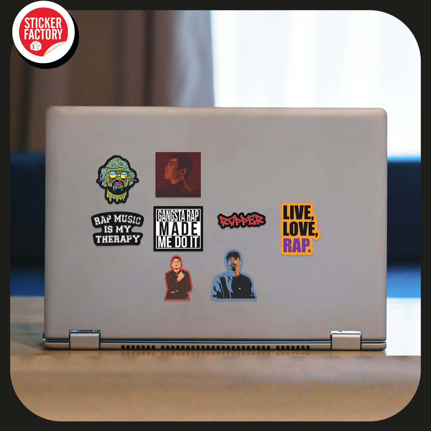 Rapper - Set 30 sticker decal hình dán nón bảo hiểm, laptop, xe máy, ô tô - STICKER FACTORY