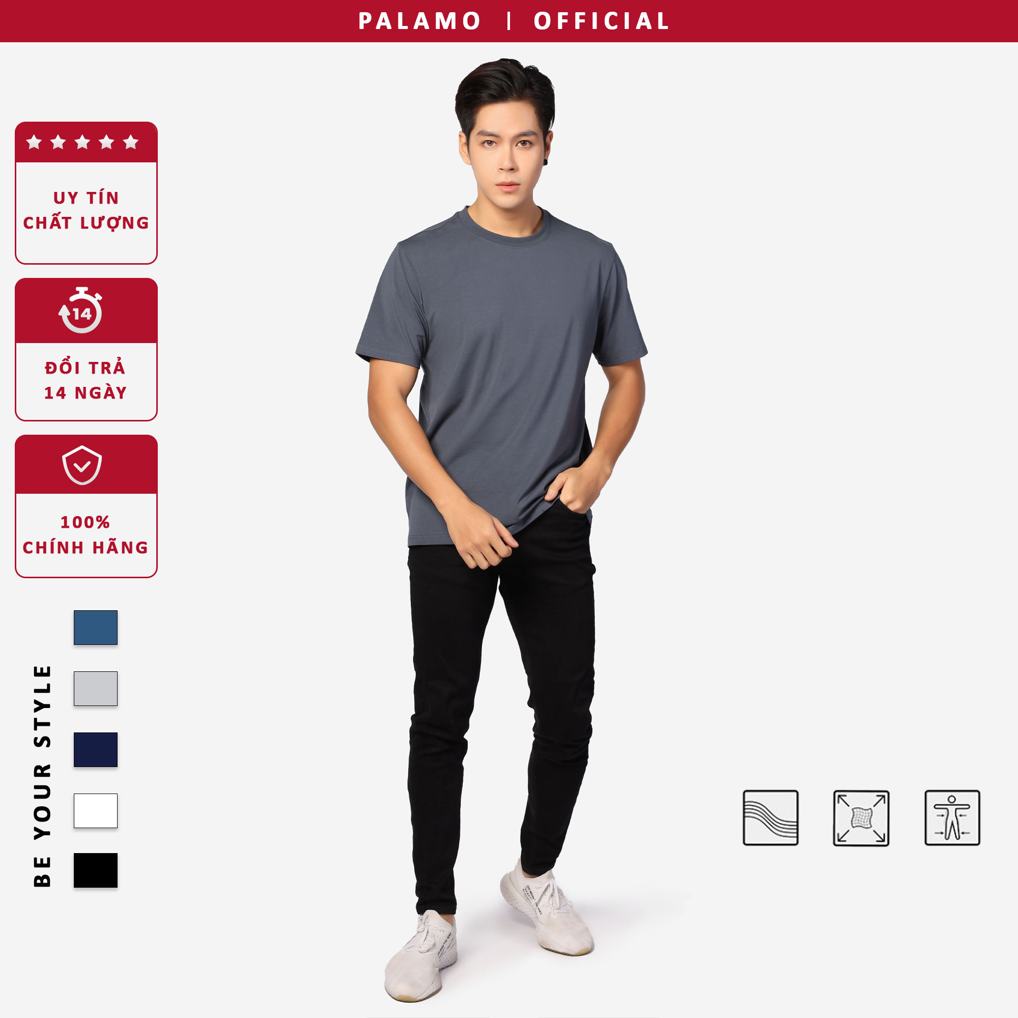 Áo thun nam cotton compact Palamo classic regular fit / màu xanh lam