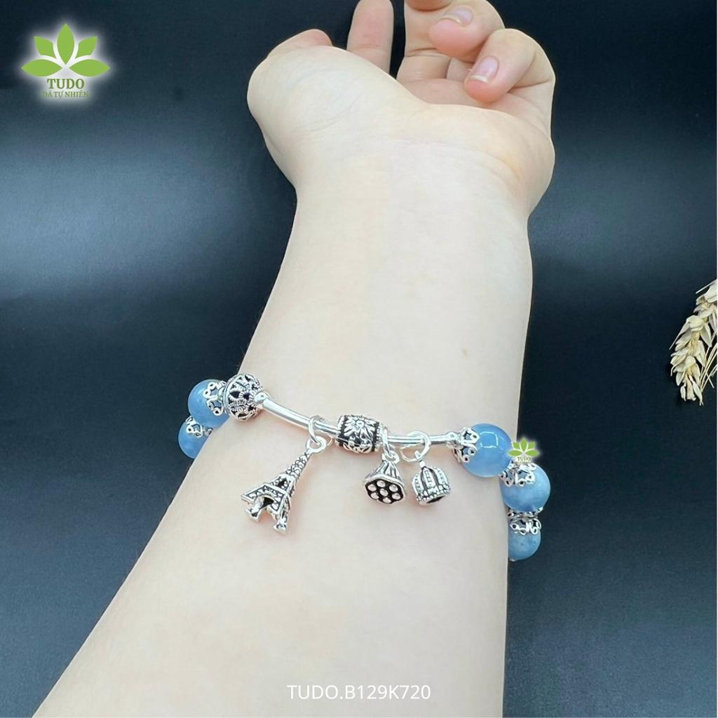 Vòng Tay Nữ Đẹp - Vòng Phong Thủy Mệnh Thủy Mộc B129K720 VCBAQUA Charm Bạc Eiffel, Vương Miện