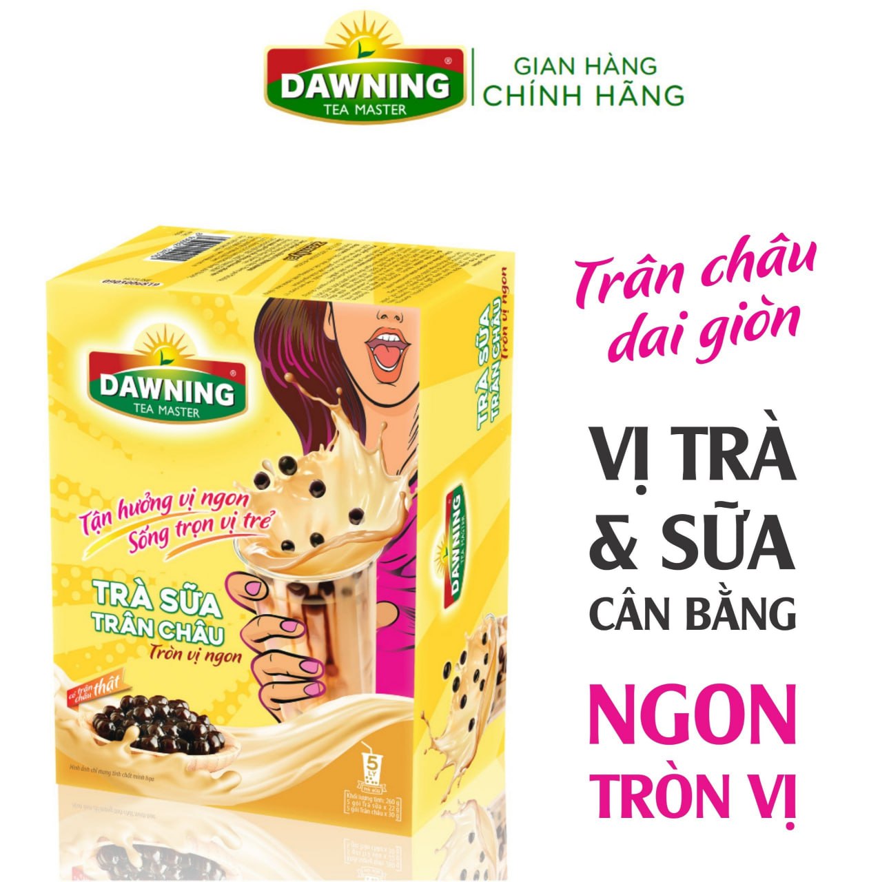 Combo 5 Hộp Trà sữa trân châu DAWNING Tròn vị ngon, thơm trà, tan đá vẫn ngon đậm đà 260g/hộp