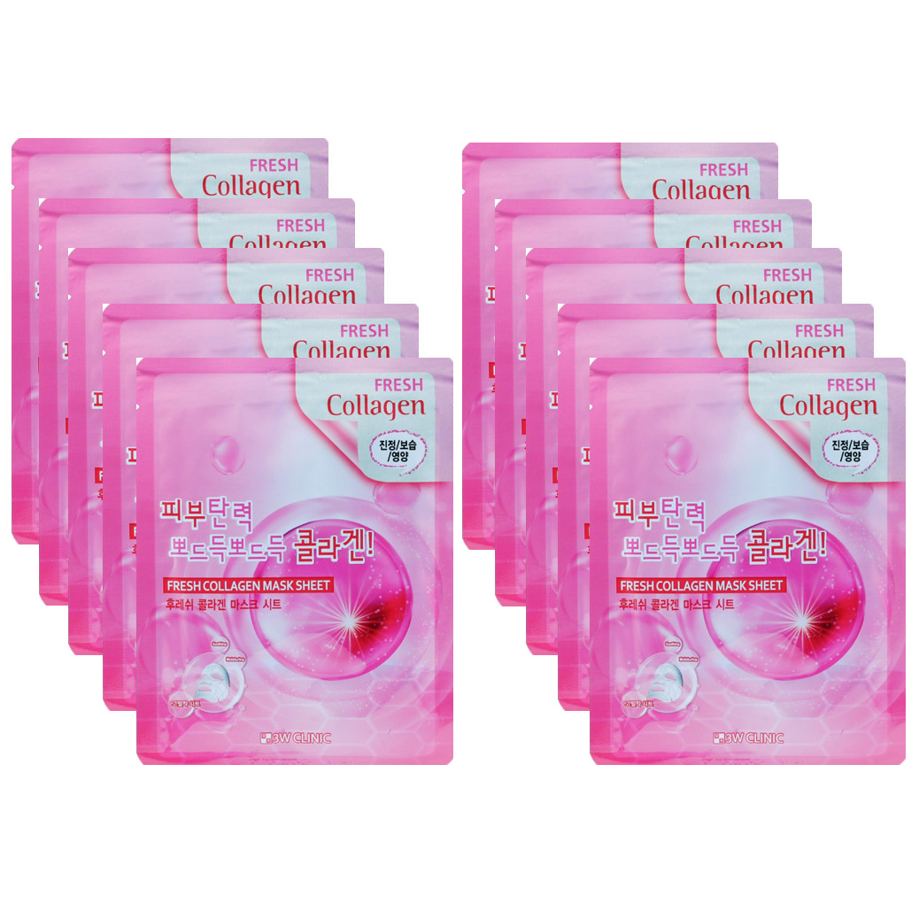 Combo 10 Gói Mặt Nạ Dưỡng Ẩm Da Chiết Xuất Collagen 3w Clinic Fresh Collagen Mask Sheet 100% Cotton (23ml/Miếng)