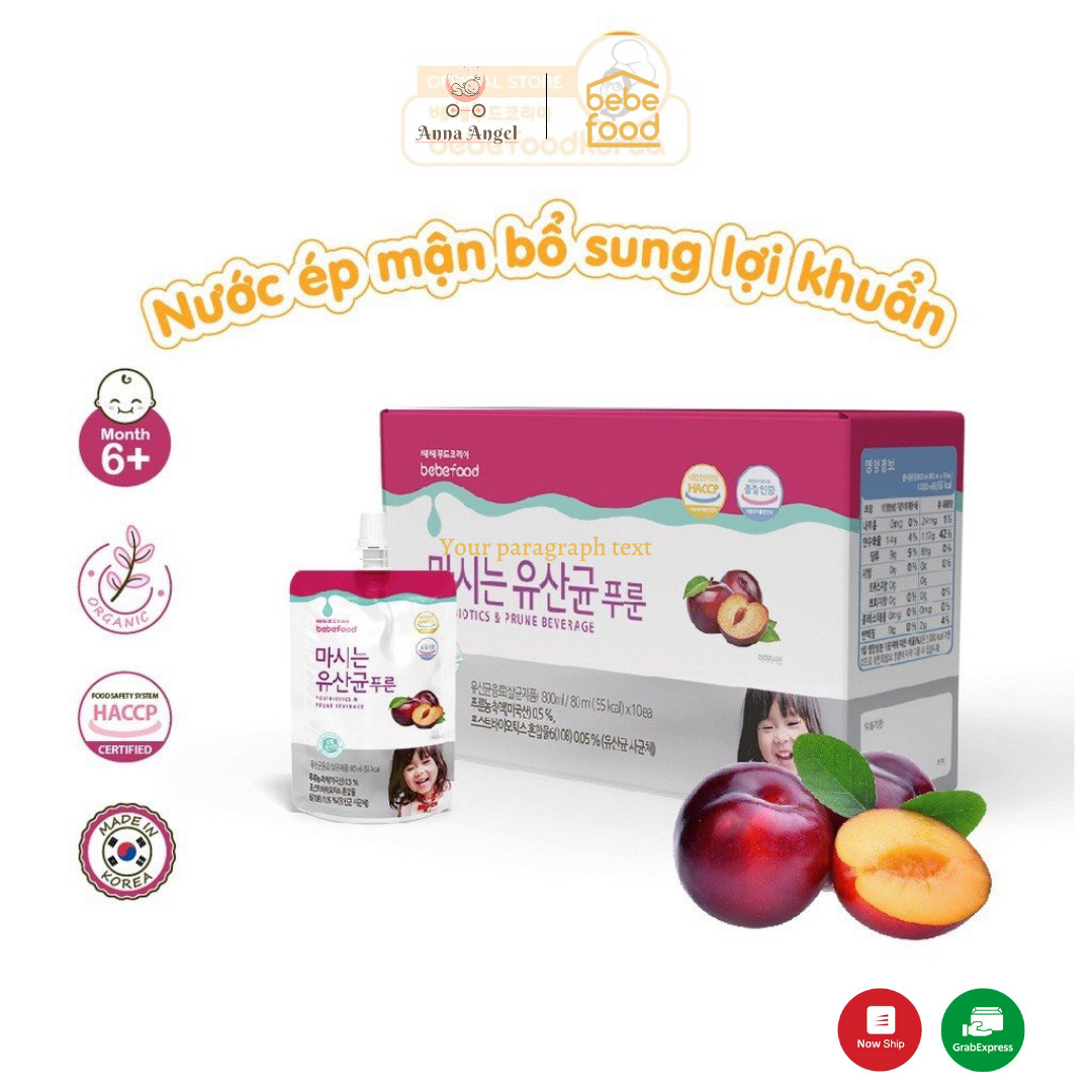 (Combo 5 gói) NƯỚC ÉP MẬN BỔ SUNG LỢI KHUẨN BEBEFOOD HÀN QUỐC DÀNH CHO BÉ TỪ 7 THÁNG TUỔI