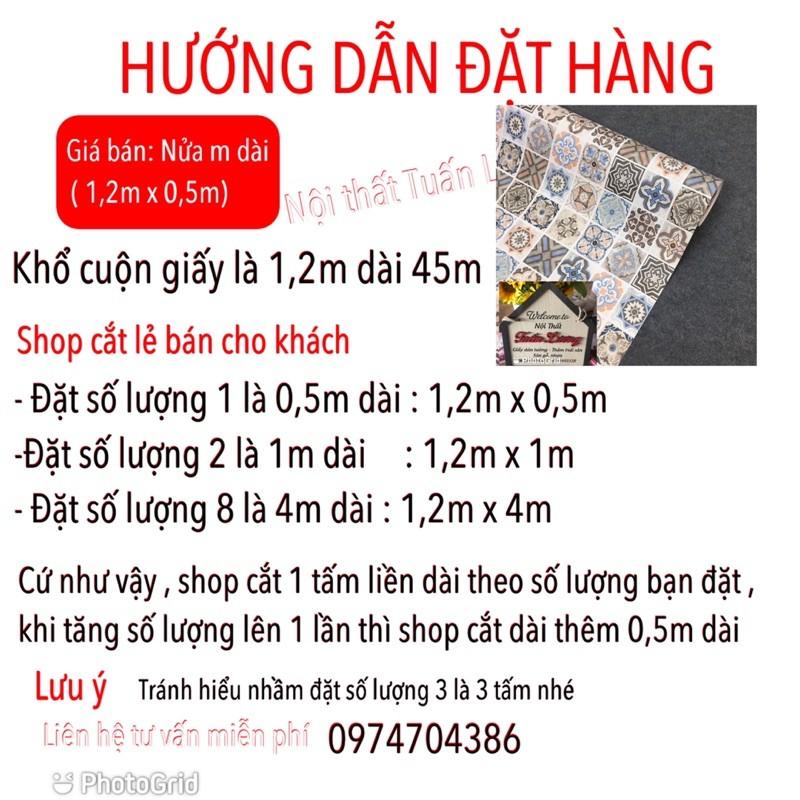 Giấy dán tường gạch bông - decal dán tường họa tiết gạch bông sẵn keo, dán trang trí, điểm nhấn, dán bếp khổ 1,2m