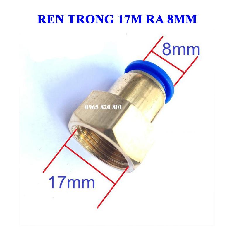 Đầu nối đồng ren trong 17mm ra ống 8mm