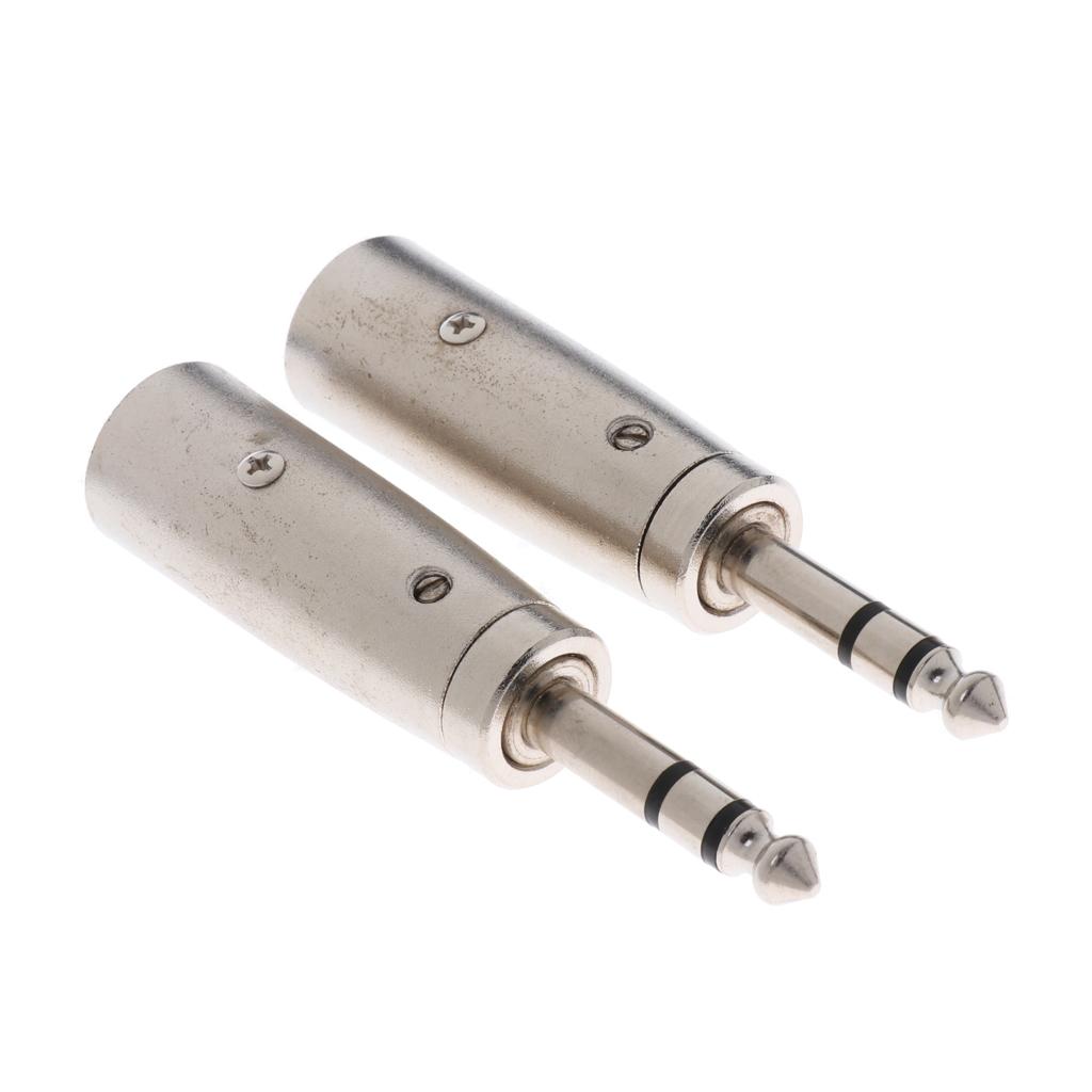 2PCS 1/4" 6.35mm Stereo Male Jack To 3-Pin Male -Audio Cable Mic Adapter