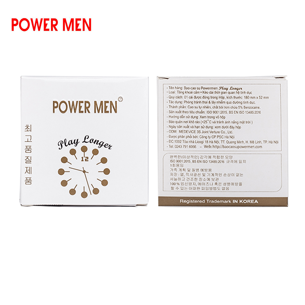 Bao cao su gân gai, kéo dài thời gian Powermen Player Longer hàng đồng hồ Hộp 9 BCS - che tên sp khi giao hàng