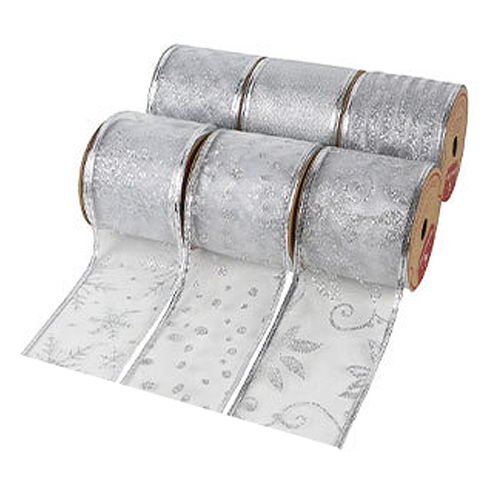 6Pcs Glitter Ribbons Wired Edge DIY Craft Gifts Wrapping Trim