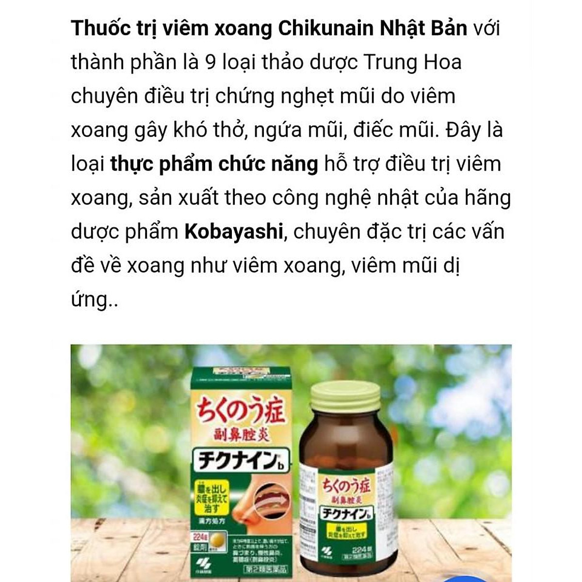 Viên uống hỗ trợ giảm xoang Nhật bản Kobayashi Chikunain