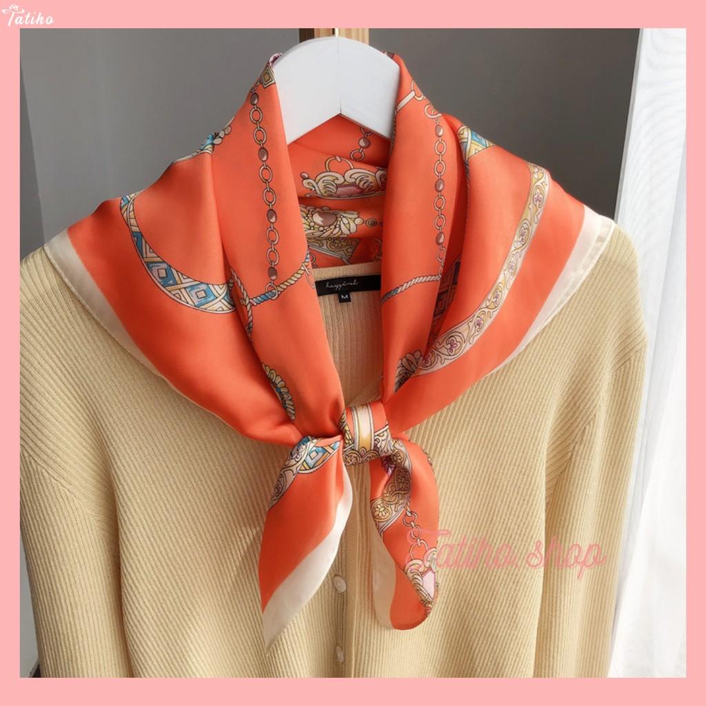 Khăn Lụa Vuông, Khăn Turban Cao Cấp Họa Tiết Dây Thừng - Chất Liệu Lụa Chiffon 70x70cm - Mã KL026