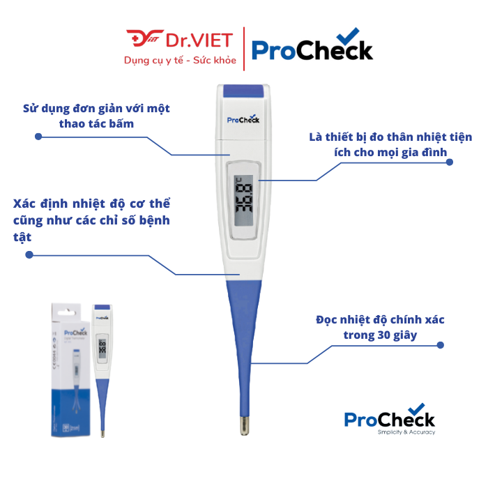 Nhiệt Kế Điện Tử Dạng Bút Procheck MT1P21 Chính Hãng. Dễ sử dụng, đo nhanh, chính xác, cho kết quả sau 30 giây. Thông báo bằng tiếng bíp, có cảnh báo sốt.