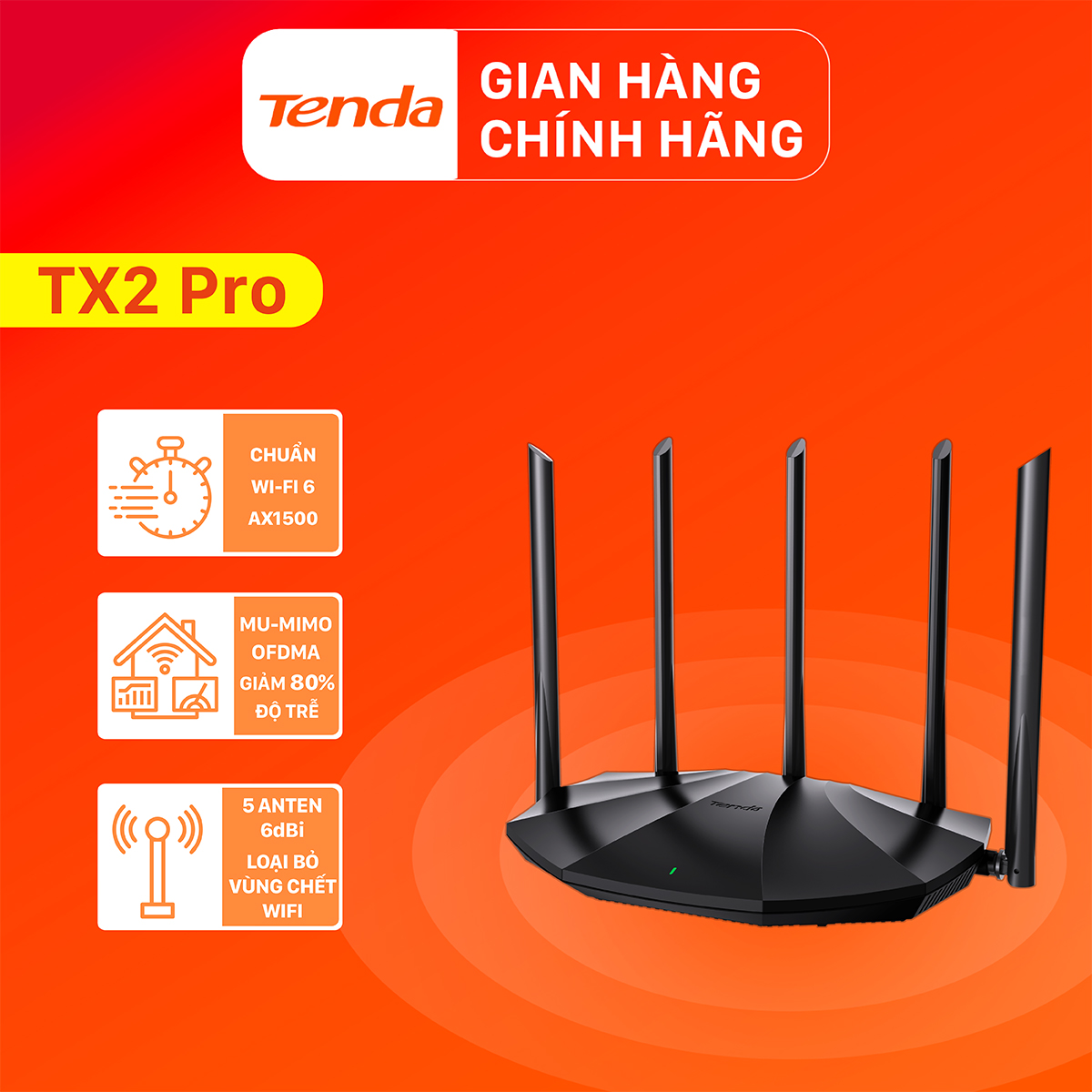 Tenda Thiết bị phát Wifi TX2 Pro Chuẩn Wifi 6 AX1500Mbps - Hàng chính hãng