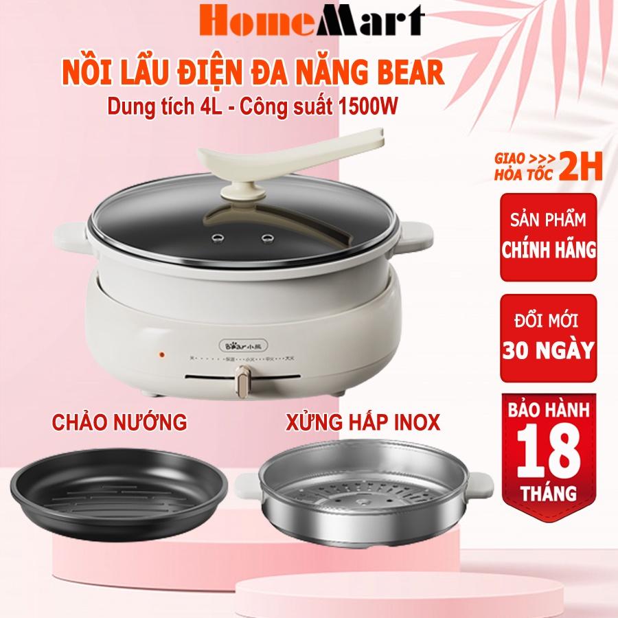 Nồi lẩu điện đa năng Bear 4L 1500W, nồi lẩu nướng đa năng 3in1, Anh Lam Store - Hàng chính hãng