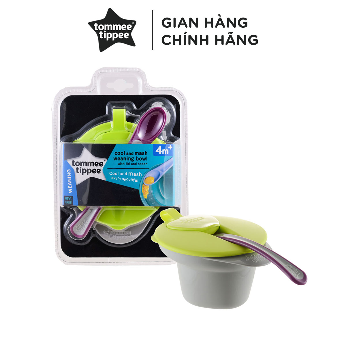 Bát Ăn Dặm Có Nắp Kèm Thìa Tommee Tippee Easy Scoop Cho Bé Từ 6 Tháng (Set 2 cái)