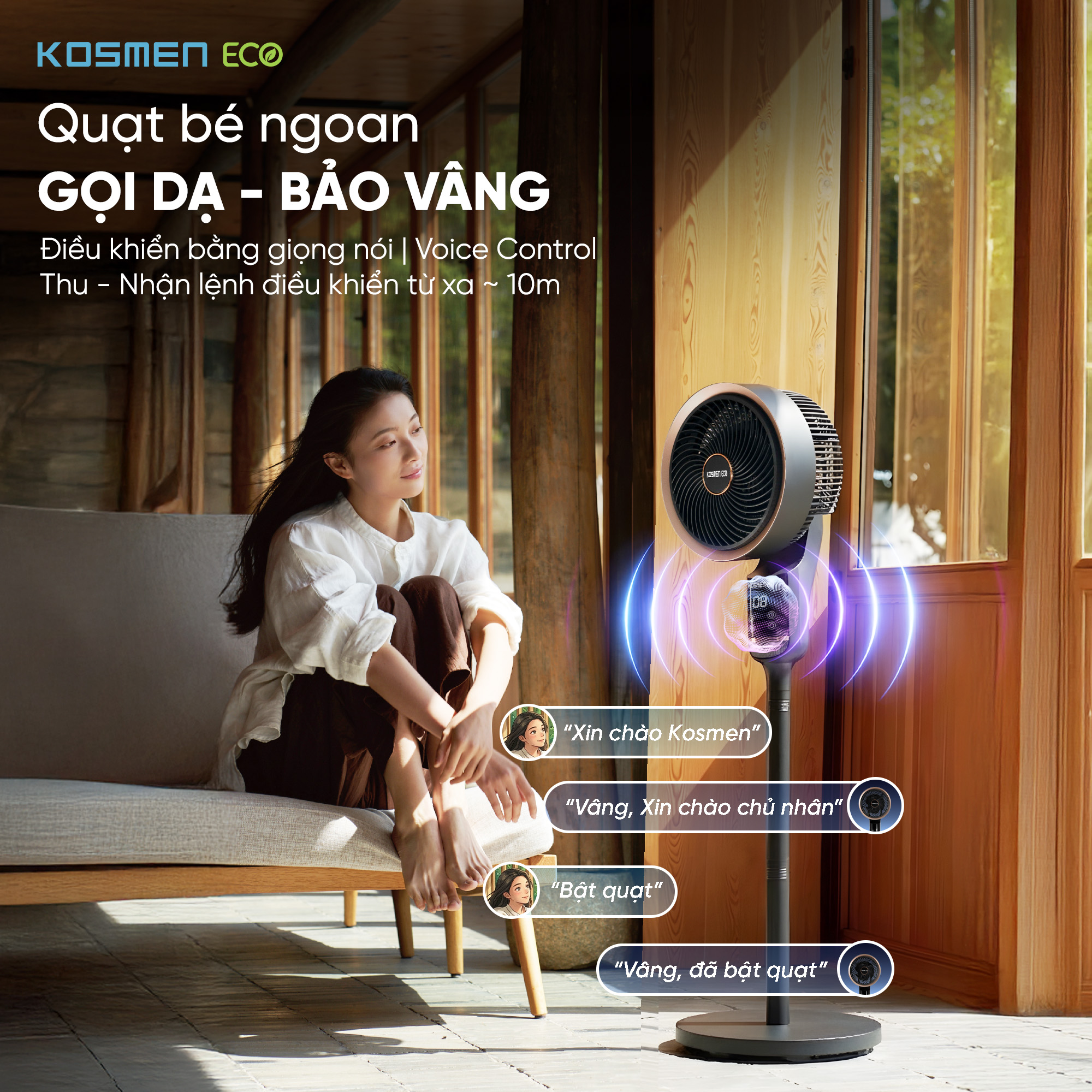 Quạt đối lưu không khí điều khiển bằng giọng nói Kosmen Eco ECO-F40AI-B, quạt thông minh, quạt điện (quạt đứng)