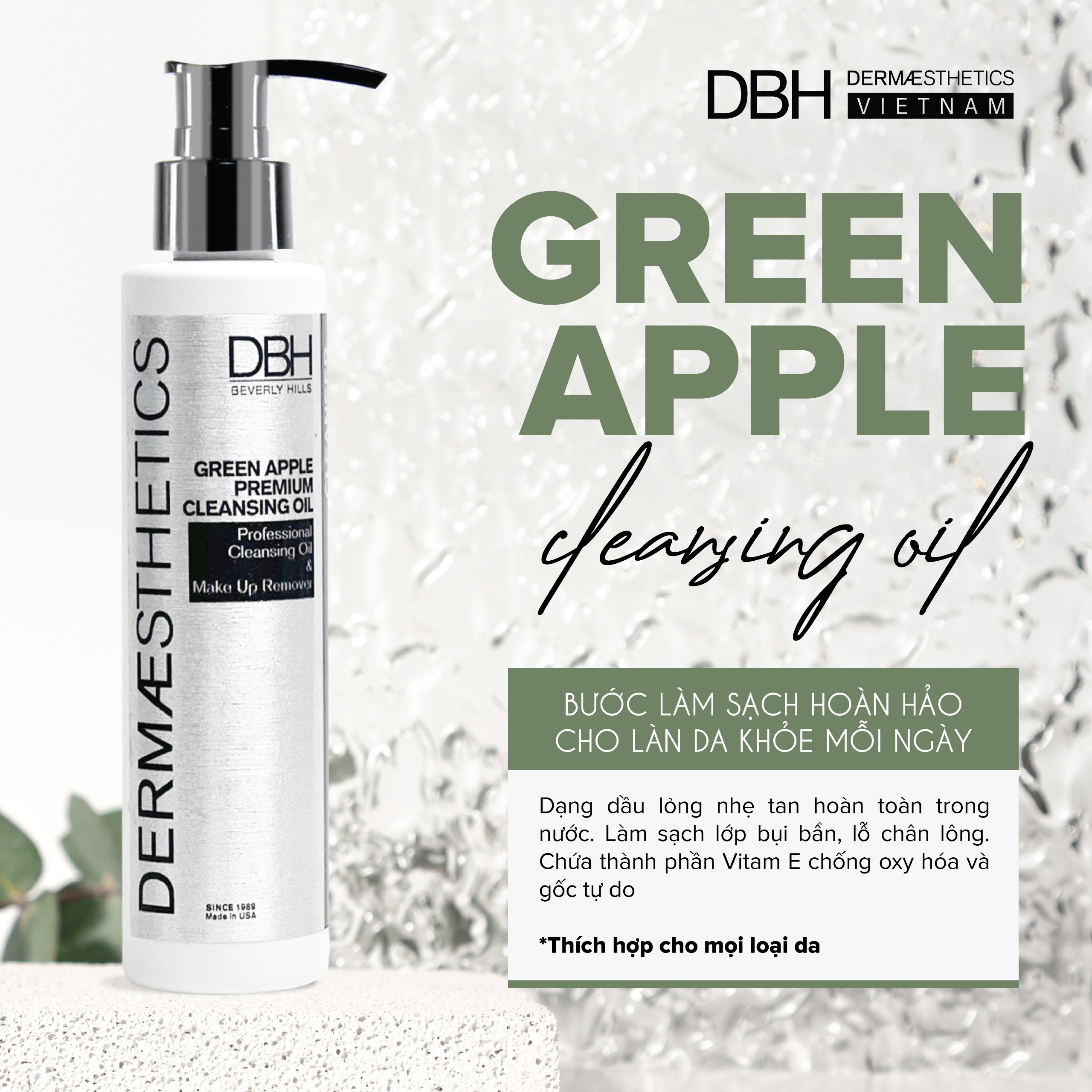 DẦU TẨY TRANG- GREEN APPLE PREMIUM CLEANSING OIL DBH 180ML LÀM SẠCH BỤI BẨN, LỚP MAKEUP