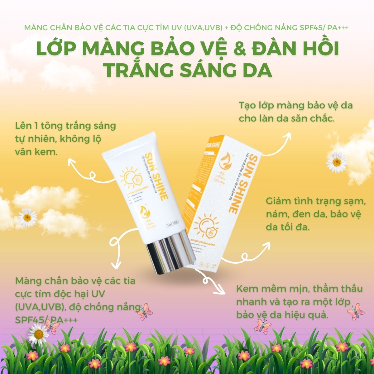 Kem Chống Nắng Dưỡng Da Mặt Sun Shine Mộc Thiên Hương SPF 45, PA+++ (50gr)